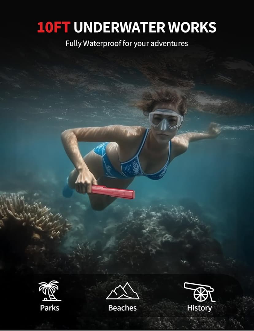 Rechargeable Metal Detector Pinpointer for Adults & Kids, Fully Waterproof Handheld Metal Detector Wand for Underwater, Portable Small Gold Detector Tool with LED Light and Adjustable Sensitivity