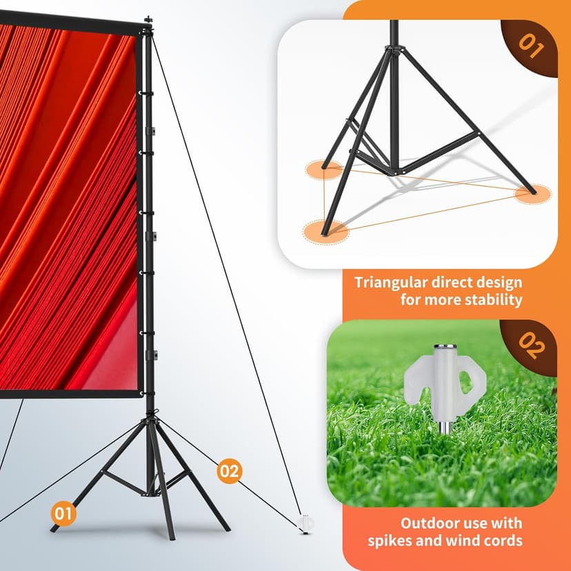 AAJK 150in Projector Screen with Stand,Portable 16:9 4K HD Indoor Outdoor Projection Screen with Wrinkle-Free Design, Ideal for Home Theater and Backyard Cinema – Includes Carry Bag