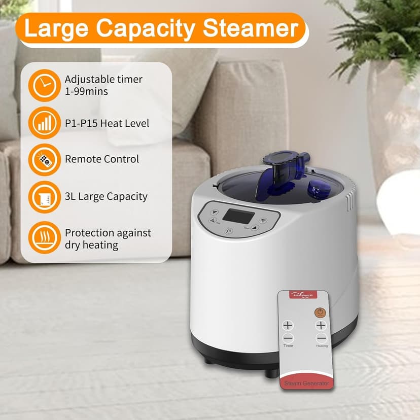 Portable Sauna for Home, Sauna Box Sauna Tent with 3L Steamer, Remote Control, Folding Chair and Foot Pad, Full Size Personal Steam Sauna for Home Spa, 15 Levels, Orange