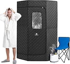 COSVALVE Full Size Portable Sauna,Pentagon Sauna Tent, Sauna Box, Personal Indoor Steam Sauna Room for Relaxation, at Home Sauna Spa w/4L 1600W Steam Generator, Remote Control, Timer, Folding Chair