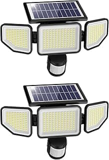 Onforu 3000LM Solar Lights Outdoor, 3 Heads Security Lights with Remote Control, IP65 Waterproof Motion Sensor Lights, 3 Modes Flood Lights for Wall, Porch, Yard, Outside, 2 Pack