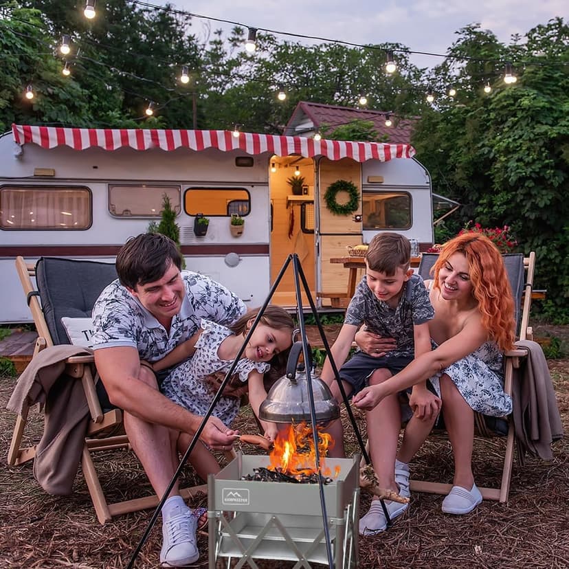 KAMPKEEPER Fire Pit 18 Inch Outdoor Wood Burning Fire Pit,Portable Fire Pit for Camping, Beach Parties,and More,Included Heat Shield for Leave No Trace Fires
