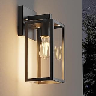 Porch Wall Lights Outdoor, Waterproof Lanterns with Frame and Clear Glass Shade, Exterior Front Porch Light Matte Black Wall Sconce, Modern Mounted Lighting for Patio Entryway Hallway