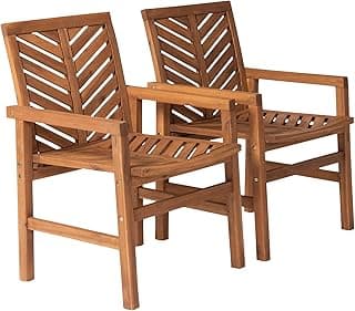 Walker Edison 2 Piece Outdoor Patio Chevron Wood Chair Set All Weather Backyard Conversation Garden Poolside Balcony, Set of 2, Brown