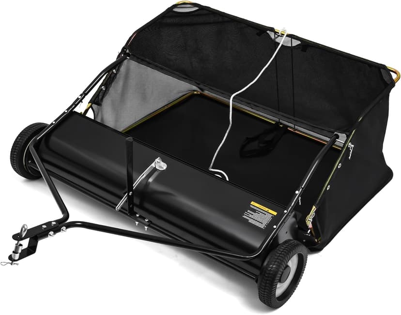 YITAMOTOR 42" Tow Behind Lawn Sweeper Leaf Collector Pull Behind Grass Sweeper Large Hopper Black