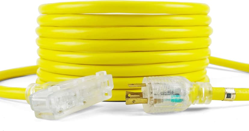 HENGYI L5-30P to Three NEMA 5-15R Heavy Duty Generator Cord,Extension Cord Adapter Plug,Generator Power 3750 Watts,Generator Locking Power Cord with UL Listed 30A 125V,Yellow,25TF