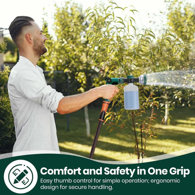 VENETIO 8-Dial Hose End Sprayer for Liquid Fertilizer/Soap | Precision Lawn, Yard & Garden Feeder with 16oz Bottle for Uniform Fertilizing and Watering Plants | Car, Dog Wash Hose Attachment Nozzle