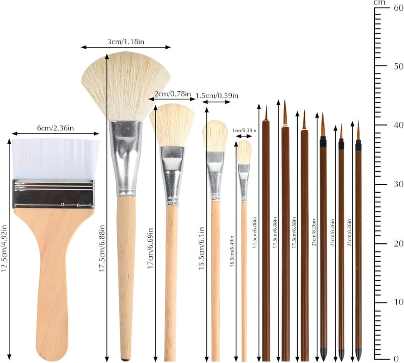 11 Psc Wool Pottery Glaze Brushes, Precision Detailing for Painting, Soft Durable Wool Bristles, Easy to Clean Hake Brushes, Versatile Sizes Ceramic Tools