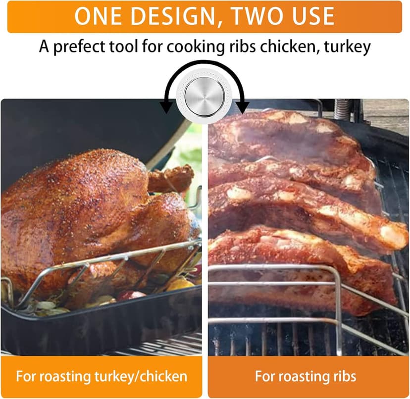 Burly grill Turkey Rack Turkey Roast Rack for Big Green Egg, BBQ Rib Rack for Smoking Turkey Smoker Roasting Rack Roaster Pan Stainless Steel for Large Big Green Egg for Kamado Joe Pit Boss