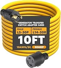 Kanayu Generator Transfer Switch Adapter Cord Compatible with NEMA L5-30P to L14-30R, 30 Amp Locking 3 Prong to 4 Prong Generator Adapter RV Generator to House Inlet Box, STW 10 AWG, ETL Listed(10ft)