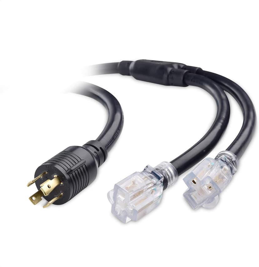 Cable Matters LED-Lit 4 Prong 30 Amp to 15 Amp Adapter for Generator (30 AMP to 110 Adapter Splitter) 30 Inches - NEMA L14-30P to 2X 5-20R