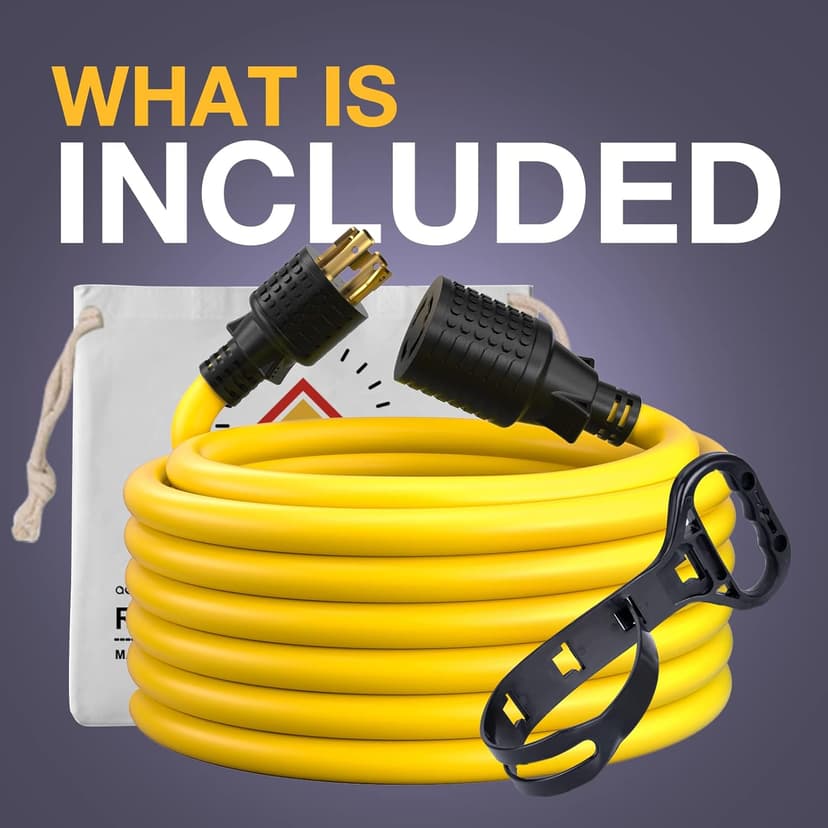 addlon 15FT 4-Prong 30 amp Generator Cord with Organizer Bag, NEMA L14-30P/L14-30R, 125/250 Volt 7500 Watts, 10 Gauge SJTW Locking Power Extension Cord for Manual Transfer Switch, Yellow, ETL Listed