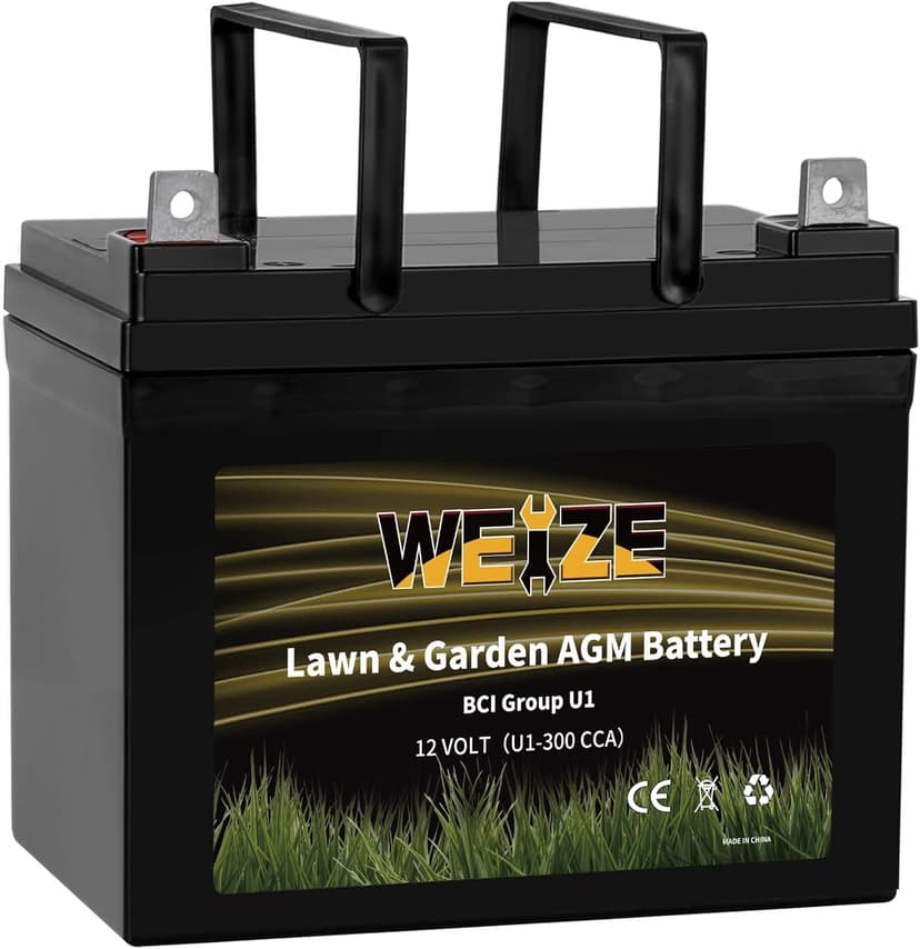 WEIZE Lawn Garden AGM Battery, 12V 300CCA BCI Group U1 SLA Starting Battery for Lawn, Tractors and Mowers, Compatible with John Deere, Toro, Cub Cadet, and Craftsman