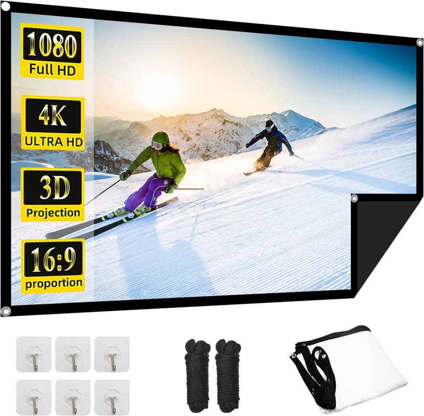 60 Inch Projector Screen, OKEDUO 4K 16:9 HD Portable Projection Movie Screen, Anti-Crease Indoor Outdoor, Simple Install, Easy Carrying Projection Screen for Home Theater Backyard
