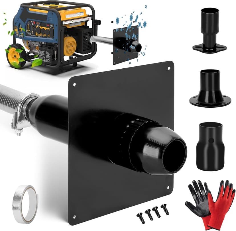 Generator Exhaust Extension Silencer Kit with Three Universal Adapters Compatible ALL Portable Generators with ALL-IN-ONE KIT,Insulated Through-Wall Mounting Plate Safely Vent Exhaust Reduce Noise 55%