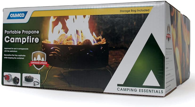Camco 58041 Portable Campfire Outdoor Propane Heater Compact Fire Pit with Lava Rocks for Camping, Tailgating, and Patios, Black