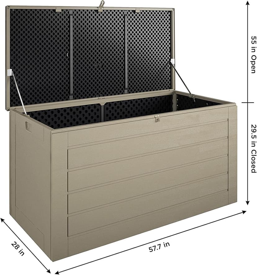 Cosco Outdoor Living 180 Gallon Patio Storage Box, Extra Large, Lockable Lid, Weather-Resistant, Tan/Brown