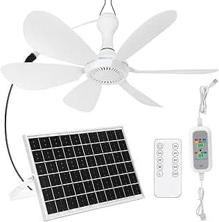 Solar Ceiling Fan Kit 16.5'', 15w Monocrystalline Solar Panel USB Hanging Ceiling Fan with Remote Control Timing Small Panel Kit for Patio Camping Tent Chicken Coop Greenhouse Shed