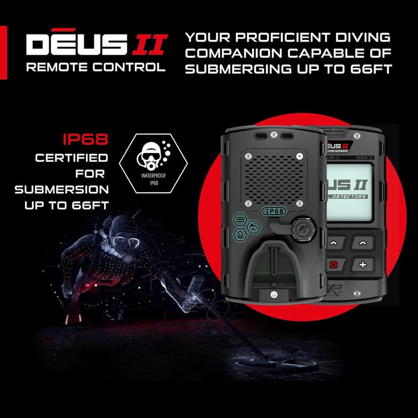 XP Metal Detectors Deus II Wireless, Shockproof and 66 ft / 20m IP68 Waterproof Remote Control - RC - Control Module with Back-lit LCD Display (D2-RC)