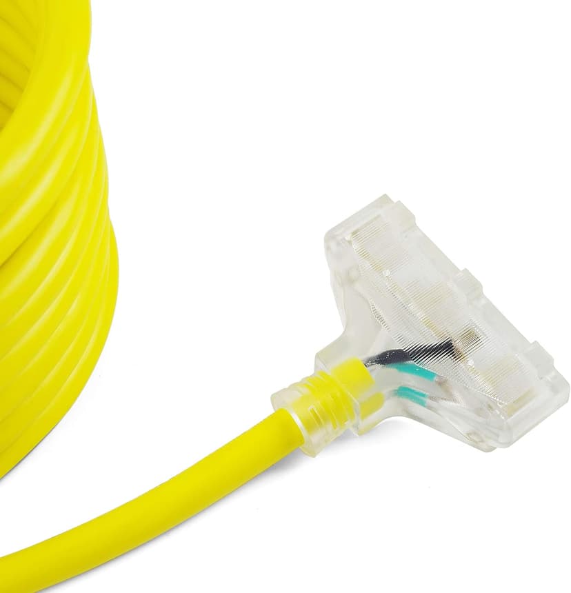 HENGYI L5-30P to Three NEMA 5-15R Heavy Duty Generator Cord,Extension Cord Adapter Plug,Generator Power 3750 Watts,Generator Locking Power Cord with UL Listed 30A 125V,Yellow,25TF