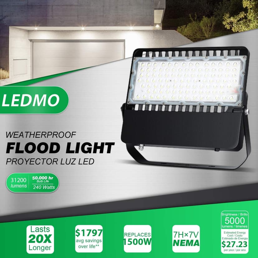 LEDMO 240W LED Flood Lights Outdoor, High- Brightness 36000 Lumen Stadium Lights Commercial Floodlights Heavy-Duty Outside Spotlight for Yard Court Area Field