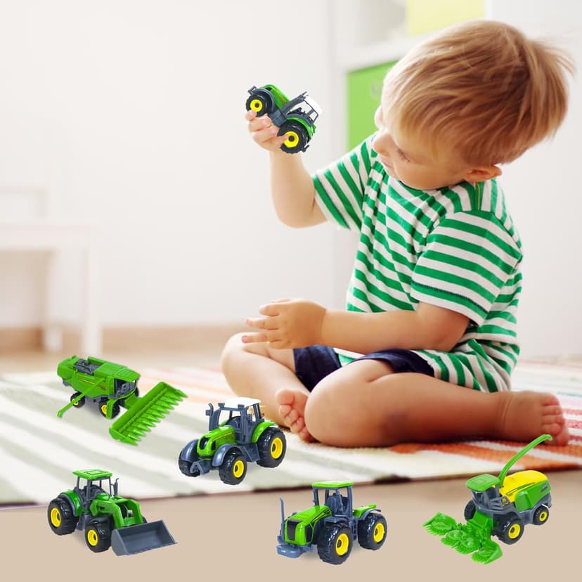 5 Pack Farm Tractor Toys, Die Cast Alloy Farm Trucks Tractor Toys for Kids 3-5 6 7 8 9 Farm Equipment Toys for 3 Years Old and Up Boys Toddlers Gifts - Includes Tractors, Combine Harvester