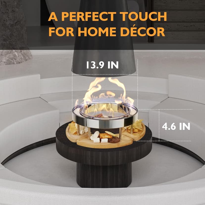 OGERY Tabletop Fire Pit - Ethanol Table Top Firepit for Indoor Outdoor Use, Portable Fire Place with DIY-Style Design to Place Biscuits Snacks for S'Mores - Perfect for Patio Home Decor Parties Gifts