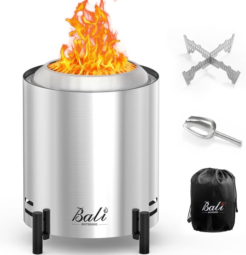 BALI OUTDOORS 6.5 inch Tabletop Fire Pit Round, Stainless Steel Table Top Firepit Small, Outdoor Smokeless Firepit Portable