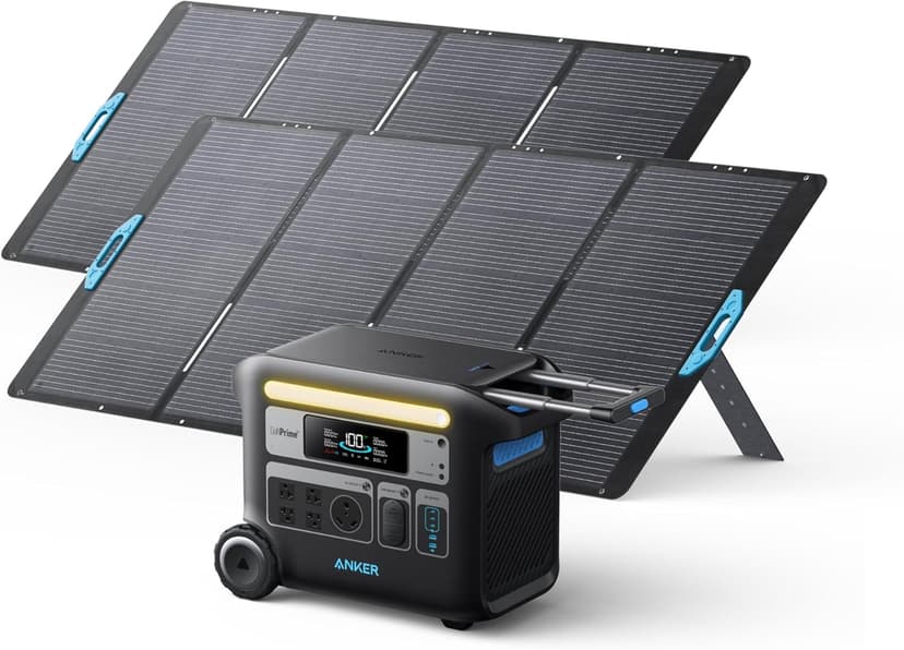 Anker SOLIX F2000 Solar Generator, 2048Wh Portable Power Station with LiFePO4 Batteries and 2× 400W Solar Panel, GaNPrime Technology, 4 AC Outlets Up to 2400W for Home, Power Outages, Camping, and RVs