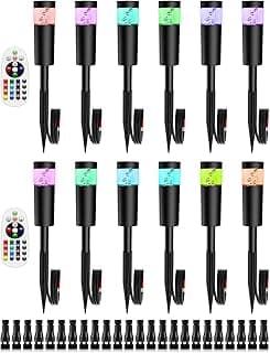 5W RGBW Low Voltage Landscape Pathway Lights with Connectors 12V Outdoor Color Changing Landscape Lighting LED Bollard Path Lights Wired Waterproof Walkway Light for Garden Yard (12 Pack)