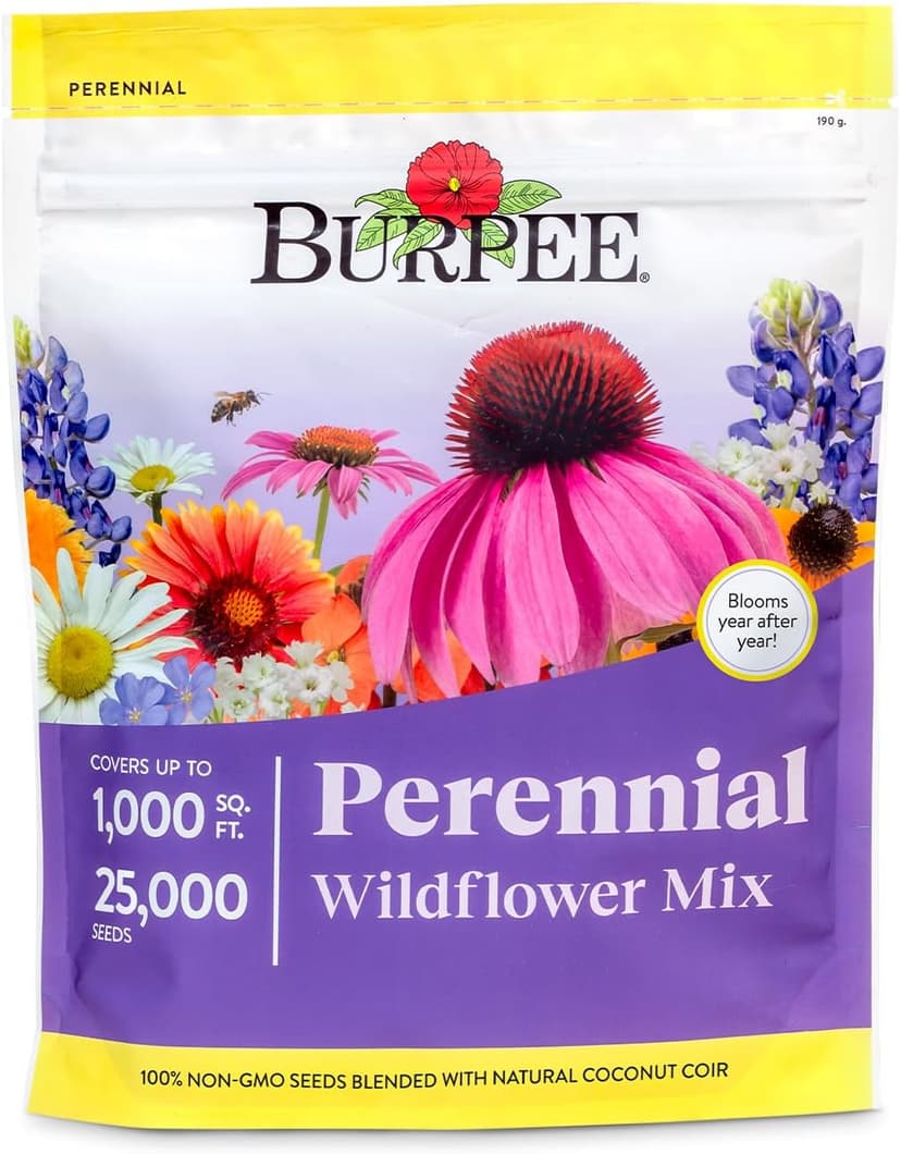 Burpee Wildflower 25,000 Bulk, 1 Bag | 18 Varieties of Non-GMO Flower Seeds Pollinator Garden, Perennial Mix