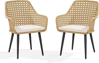 Verano Garden Patio Modern Dining Chairs Set of 2, Outdoor Rattan Dining Chair with Cushion and Armrest, Rust-Resistant Steel Frame Dining Chair Set for Yard, Porch, Deck, Lawn, Patio