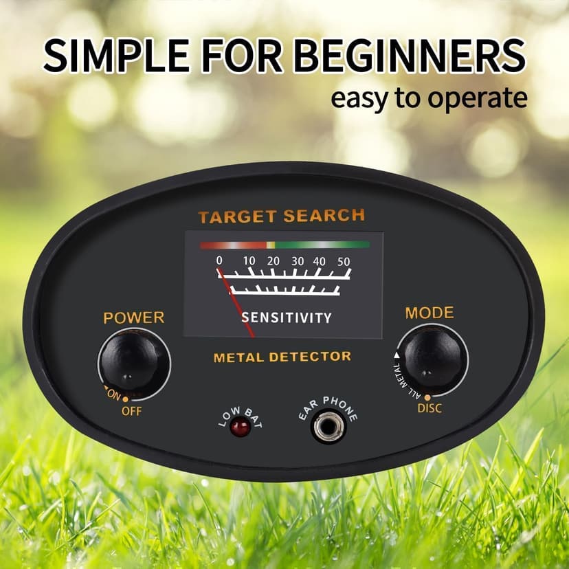 Metal Detector for Adults & Kids - Adjustable Stem, High Accuracy & 10" Waterproof Coil. Disc/All Metal Modes for Coin & Gold Detection by Beginners