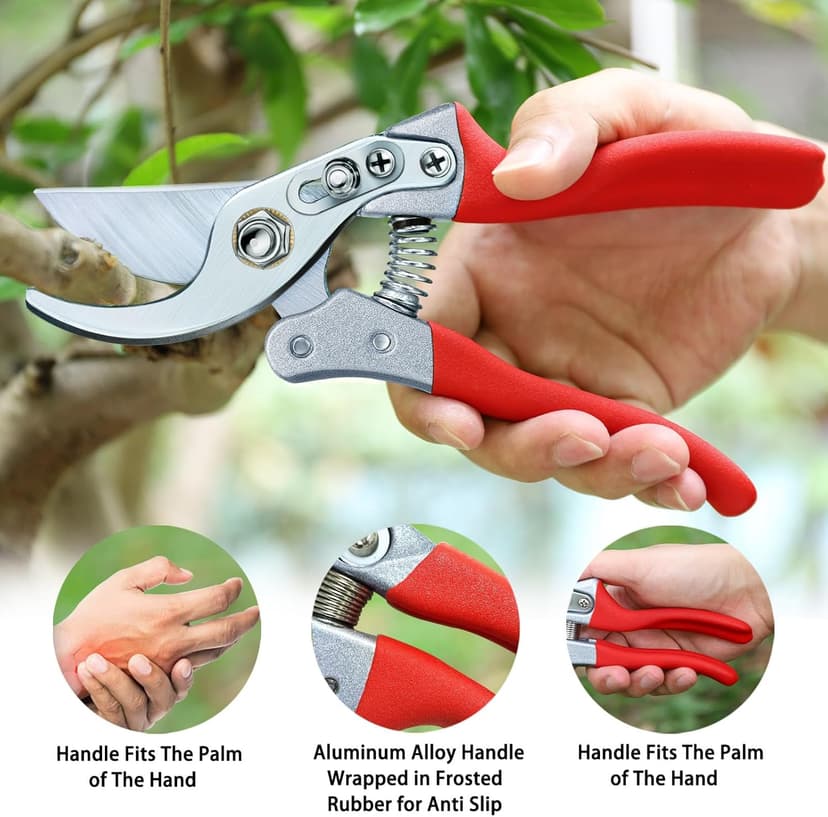 Kynup Pruning Shears, Gardening Pruners Scissors, Professional Bypass Hand Shears Heavy Duty, Pruners for Gardening, Garden Clippers, Hedge Shears, Garden Tools(Red)