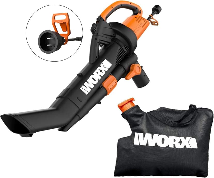 WORX 12 Amp Trivac 3-in-1 Electric Leaf Blower/Mulcher/Vacuum WG509 Metal Impeller for Fine Mulching