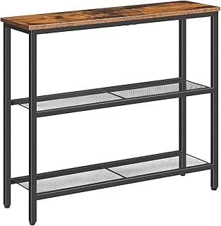 HOOBRO 29.5" Narrow Console Table, 3-Tier Entryway Table, Thin Sofa Table with Shelves, Side Table, Display Table, for Hallway, Entrance, Living Room, Bedroom, Rustic Brown and Black BF73XG01
