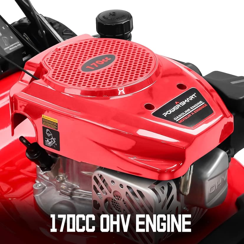 PowerSmart Self Propelled Gas Lawn Mower, 22 in. with 170cc OHV Engine, 3-in-1 Rear-Wheel-Drive High Wheels, Red