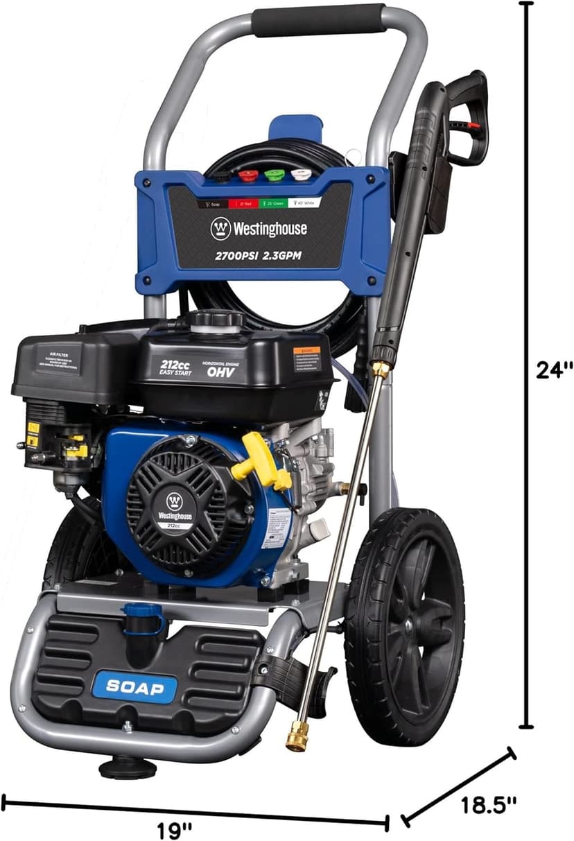 Westinghouse WPX2700 Gas Pressure Washer, 2700 PSI and 2.3 Max GPM, Onboard Soap Tank, Spray Gun and Wand, 5 Nozzle Set, for Cars/Fences/Driveways/Homes/Patios/Furniture