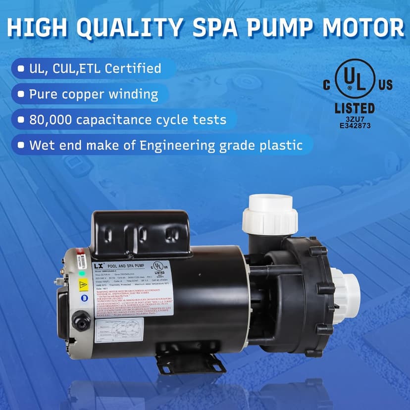 SPA Pump, 4HP Hot Tub Pump - 2 Speed LX SPA Pump Motor 220-240V, 2" Port, 56 Frame (Model: 56WUA400-II)