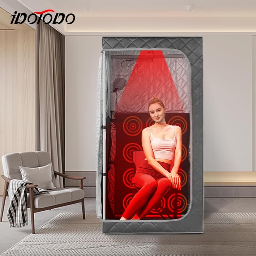 Full Size Portable Personal Infrared Sauna for Home, Personal Home Spa Tent with Remote Control, Heating Foot Pad, Foldable Reinforced Chair （Grey, L33.8 x W 33.8" x H 66.5"