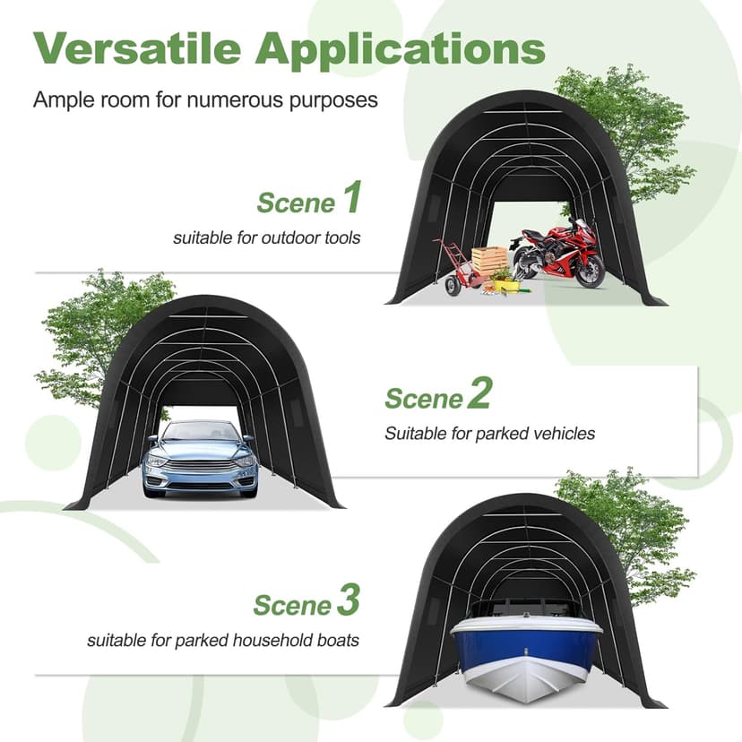 COBIZI Carport Canopy 12x20 Heavy Duty Portable Garage with Double Zippered Roll-up Doors & Vents, Large Space Car Canopy Car Tent Upgrade Waterproof for Cars, Boats, Trucks, Garden Tools, Gray