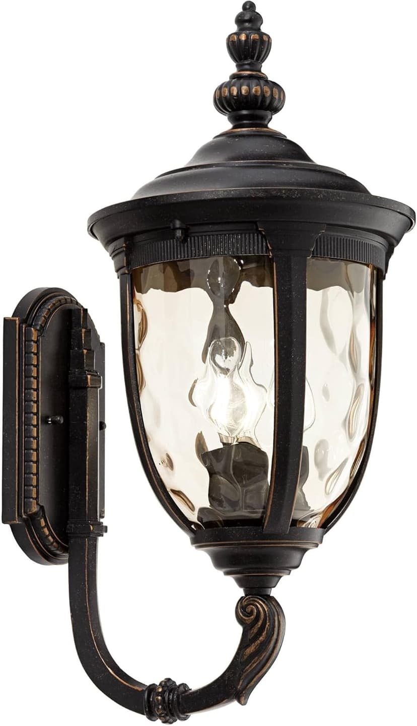 John Timberland Bellagio European Outdoor Wall Light Fixture Sconce Bronze Aluminum 21" Hammered Glass Decor for Exterior House Porch Patio Outside Deck Garage Yard Front Door Garden Home