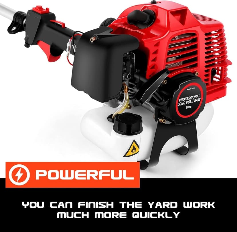 Pole Saw Gas Powered 58 CC, 2 Cycle Gas Powered Pole Saw with 11.5 Inch Pole and 16 Foot Retractable Long Pole Saw - Gas Pole Saws for Tree Trimming