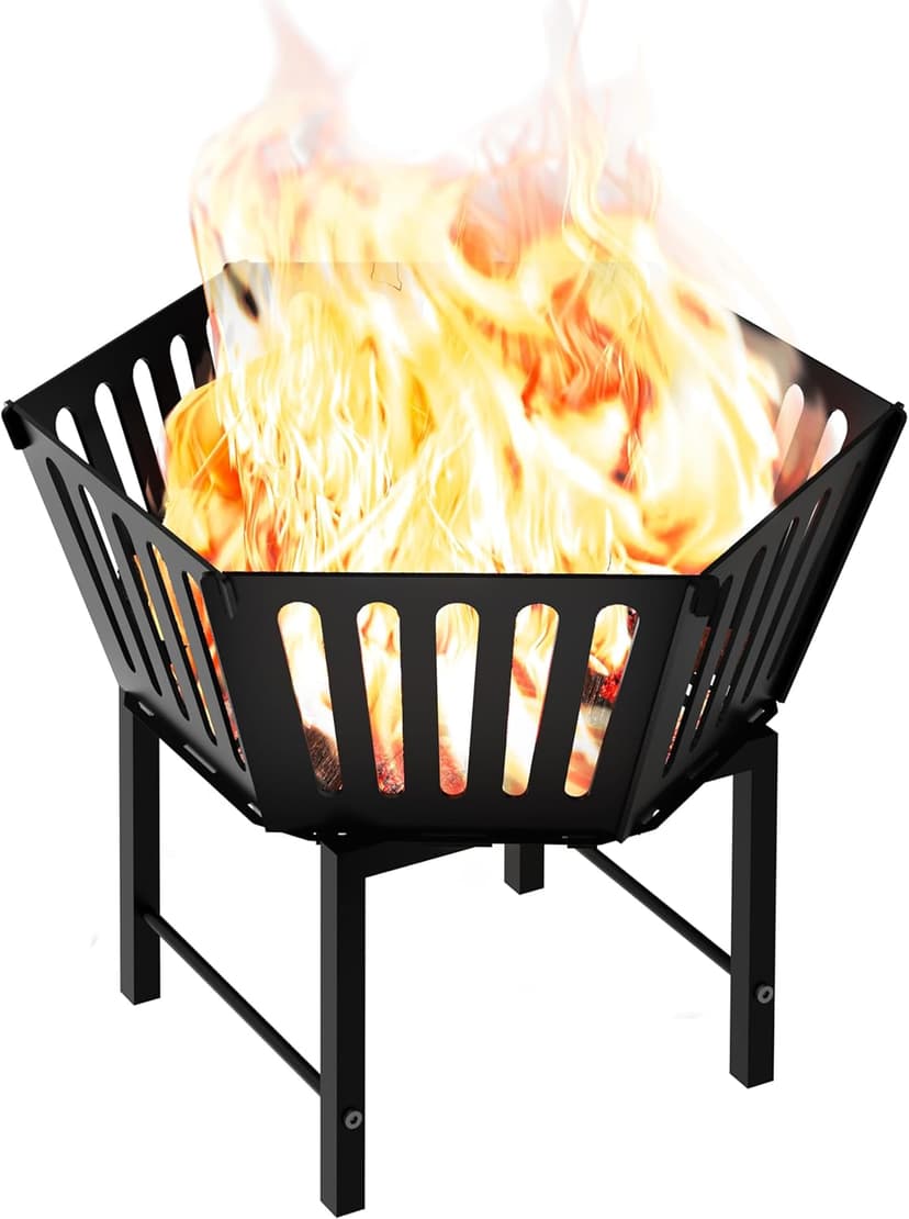 22.5 Inch Portable Plug Fire Pit for Camping, Heightened Detachable Outdoor Wood Burning Firepits for Outside Patio Heating, Picnic, Bonfire and BBQ with Carrying Bag, Vertical Hollow Style