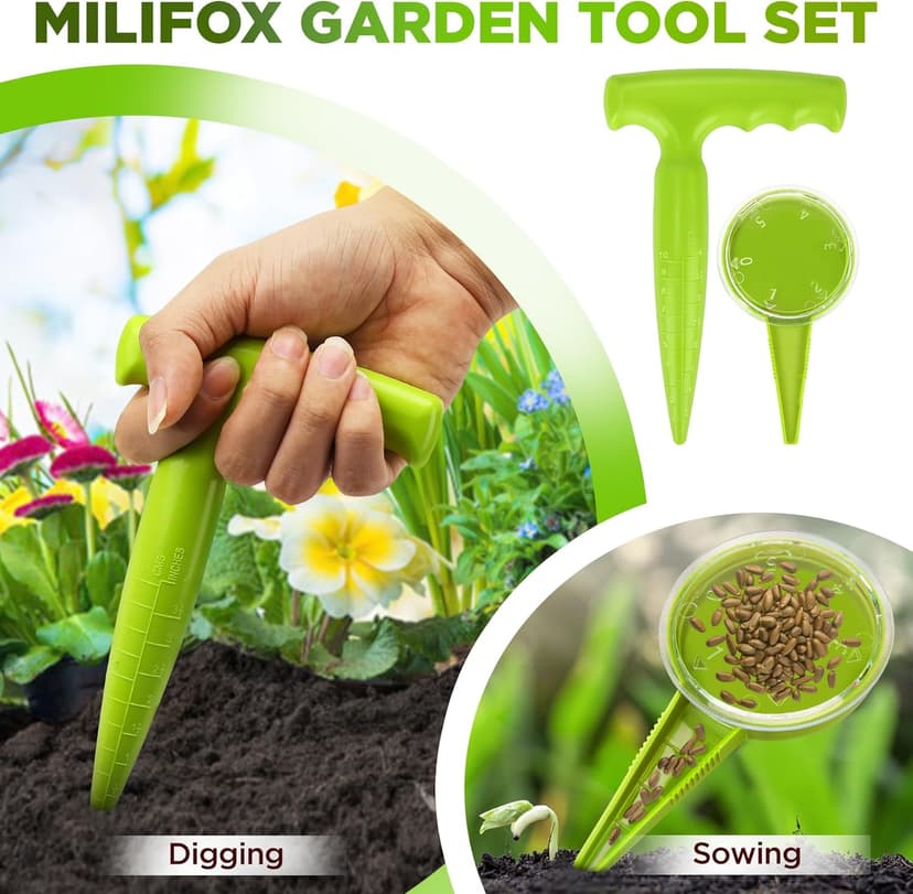 Planter Planting Dibber and Hand Dibbler Gardening Tool with Measurement for Sowing Seeds Bulbs Flower Vegetable Digging Garden Enthusiasts(Light Green)