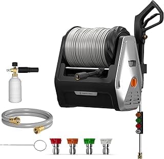 Giraffe Tools Wall Mounted Pressure Washer Plus with Upgraded 1800W Motor, Max 2900 PSI, 2.2 GPM Electric Power Washer with 100ft Retractable Pressure Hose for Car, Automatic Rewind, Any Length Lock