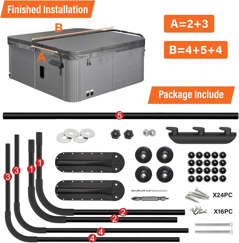 Cover Lifter, Hot Tub Cover Lifter, Pivot Top Mount Spa & Hot Tub Cover Lift Removal System Reinforced Brackets with 3 Hook Towel Rack,Fit for Most Spa Hot Tubs，Hot Tub Width Below 96"