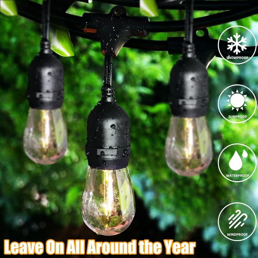 Lakumu Outdoor String Lights 96FT(48×2), Commercial Grade Heavy Duty Patio Light with Dimmable S14 Shatterproof LED Bulbs, Linkable Waterproof Bistro Lights for Outside Deck Backyard Cafe Market