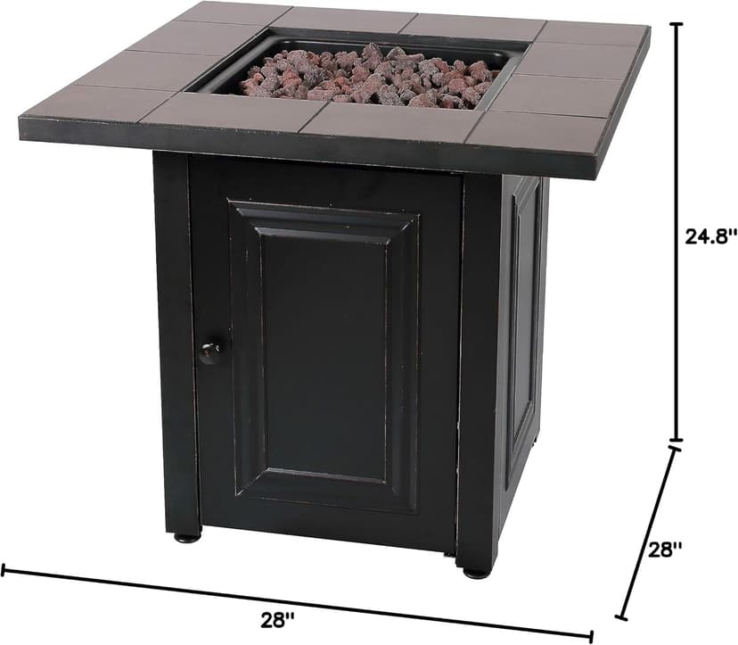Endless Summer, The Vanderbilt, Square 28" Outdoor Propane Fire Pit with Handcrafted Ceramic Tile Mantel and Lava Rock
