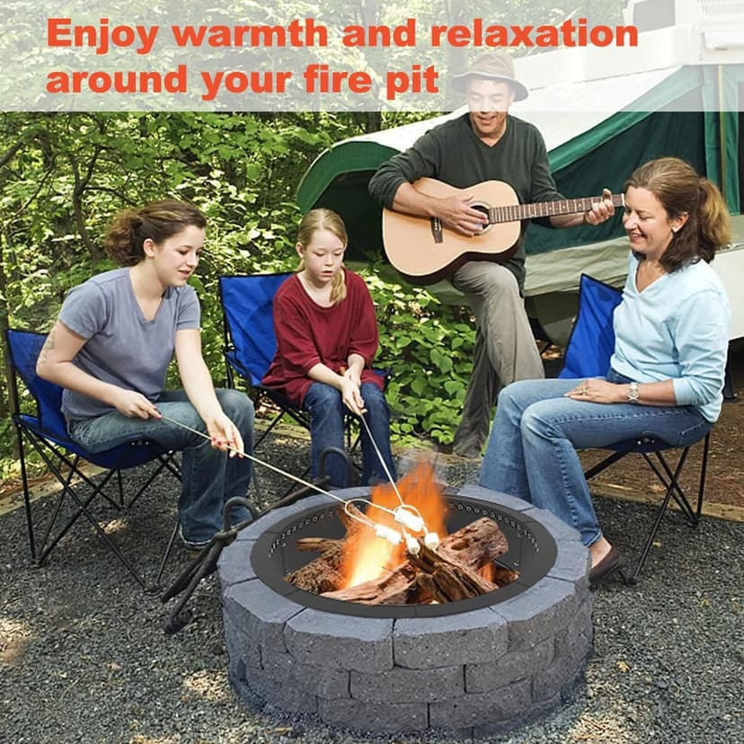 Koutemie Outdoor Smokeless Fire Pit Ring Liner 40-Inch Outer/36-Inch Inner Diameter, Heavy Duty Solid Metal Steel Round Firepit Rim Insert for Outside DIY Campfire Ring Above or In-Ground, Black
